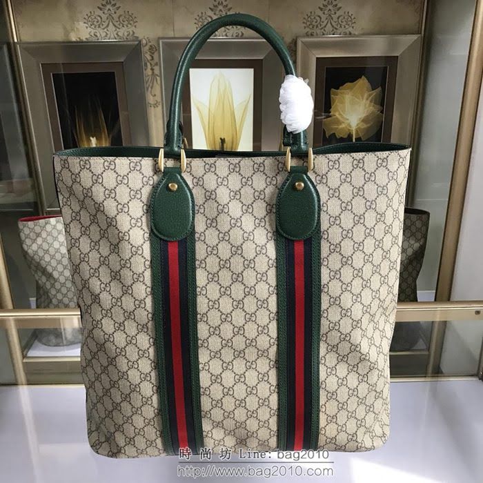GUCCI 古馳男包 新款 473870 GG Supreme高級人造帆布 黑色紅色織帶裝飾 購物袋